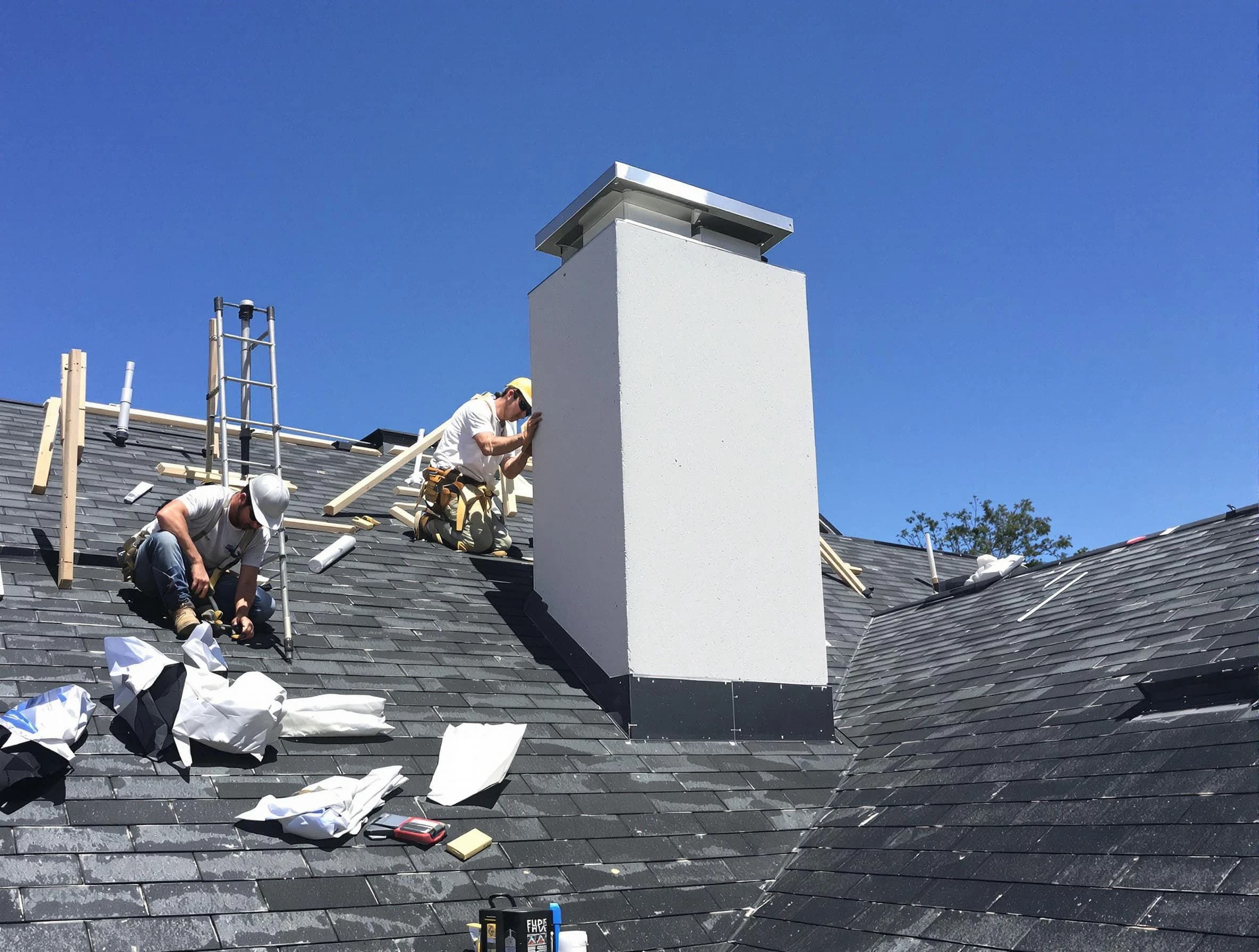 Lawrence Chimney Sweep crew installing a new chimney in Lawrence, MA
