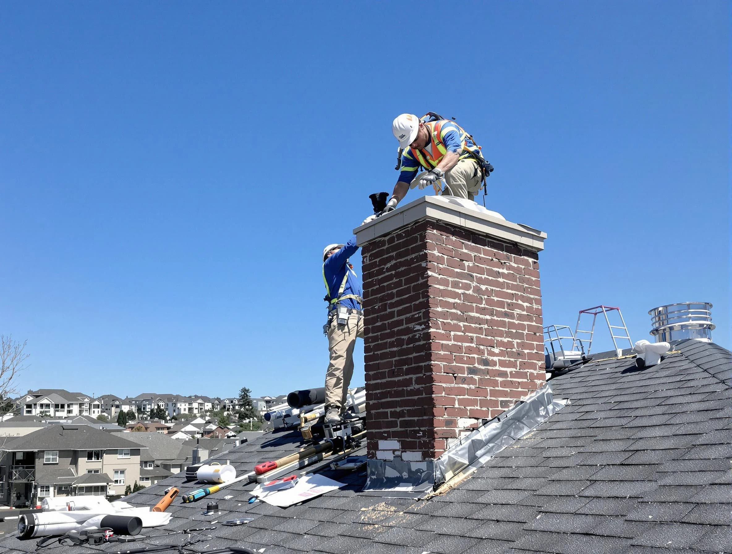 Lawrence Chimney Sweep repairing a chimney crown in Lawrence, MA