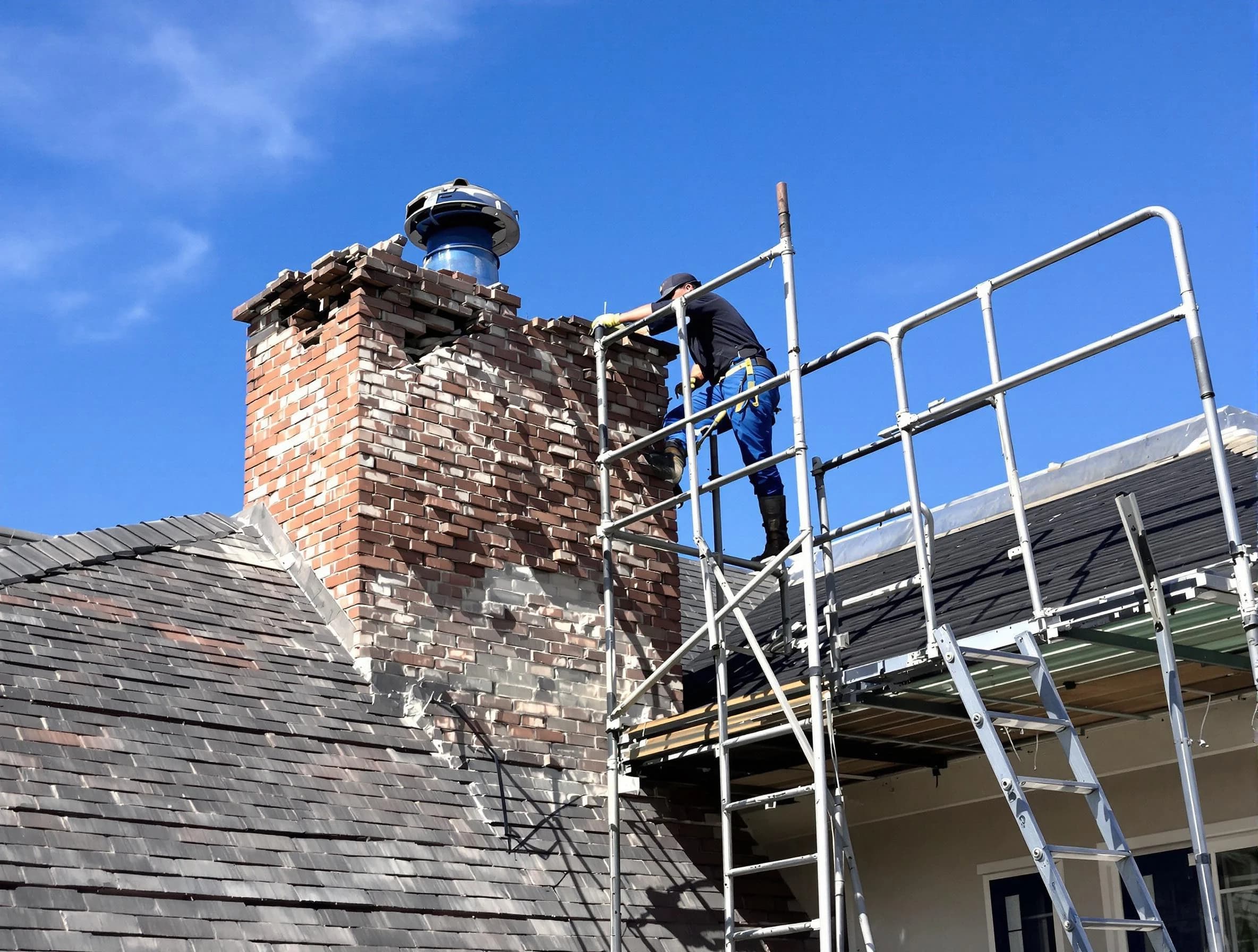 Rebuilding a chimney structure by Lawrence Chimney Sweep in Lawrence, MA