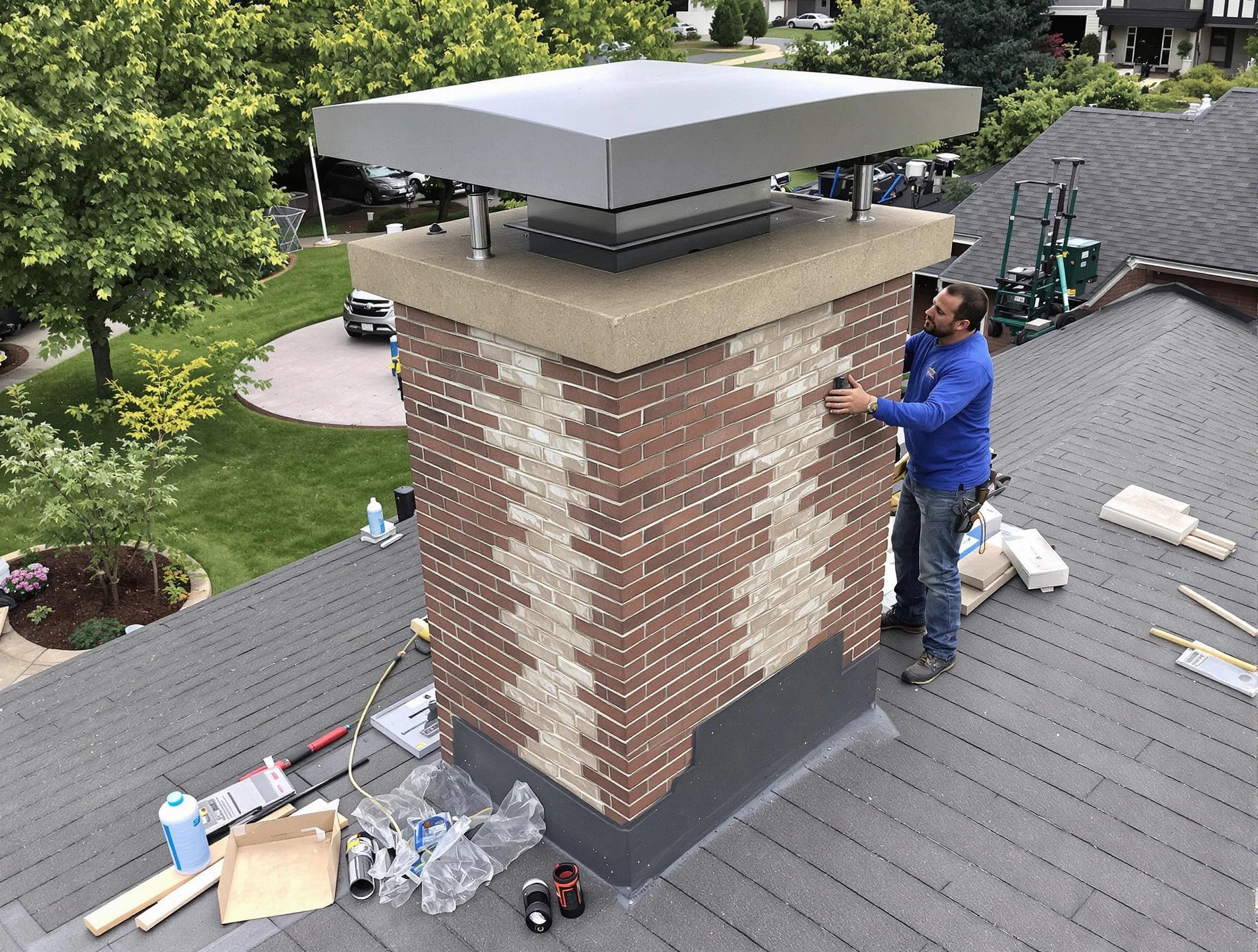 Lawrence Chimney Sweep team working on a custom chimney remodel in Lawrence, MA