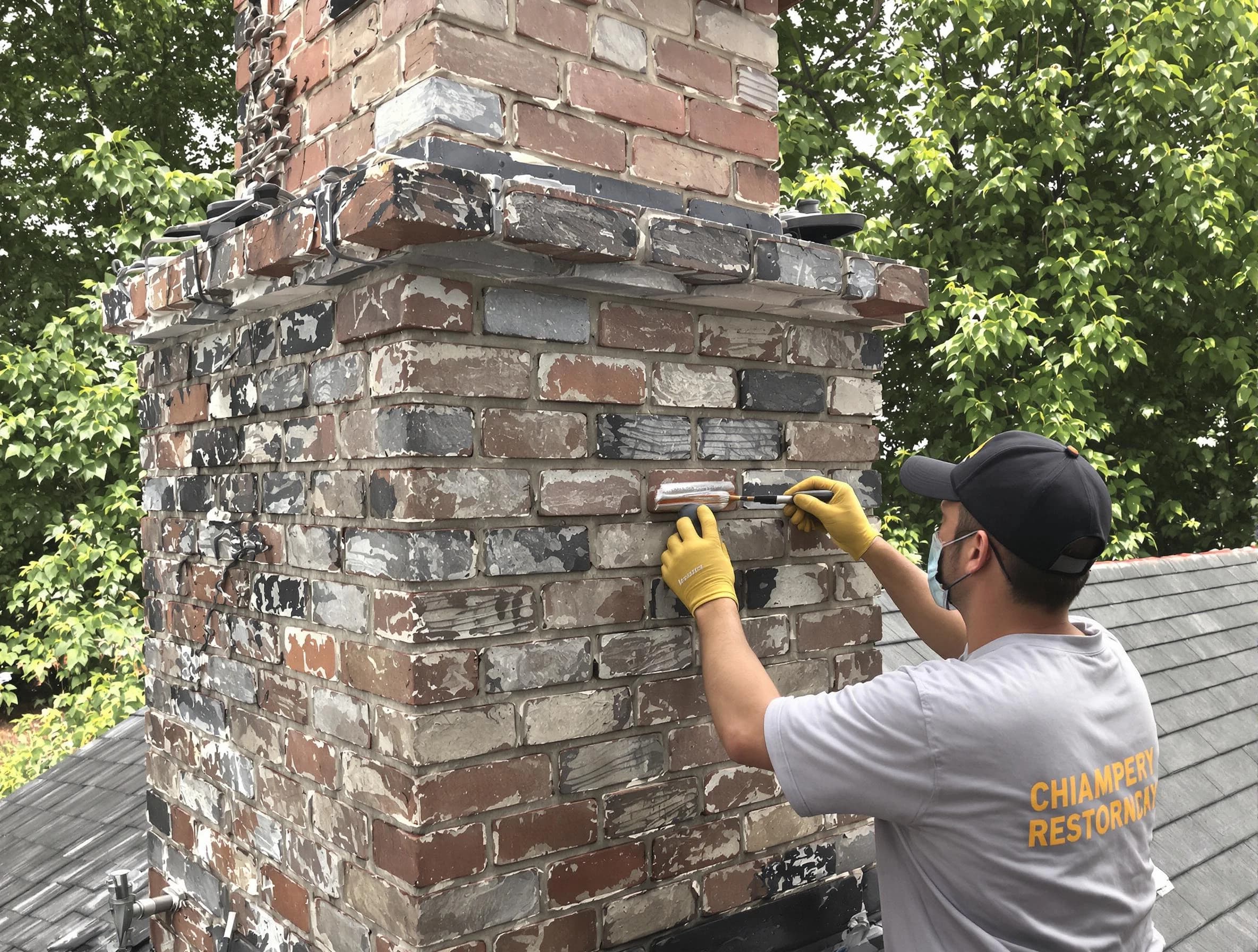 In-progress chimney restoration by Lawrence Chimney Sweep in Lawrence, MA