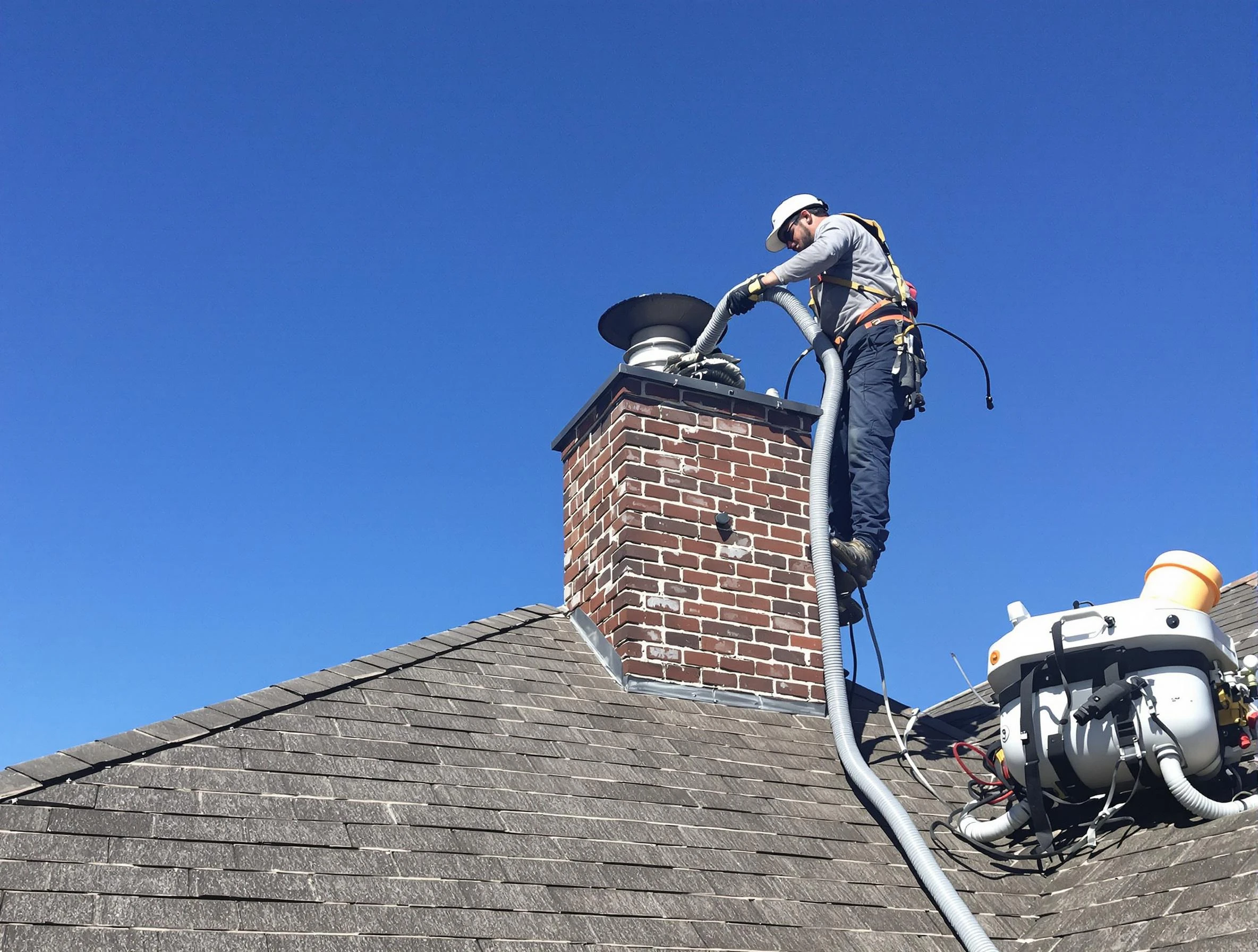 Dedicated Lawrence Chimney Sweep team member cleaning a chimney in Lawrence, MA