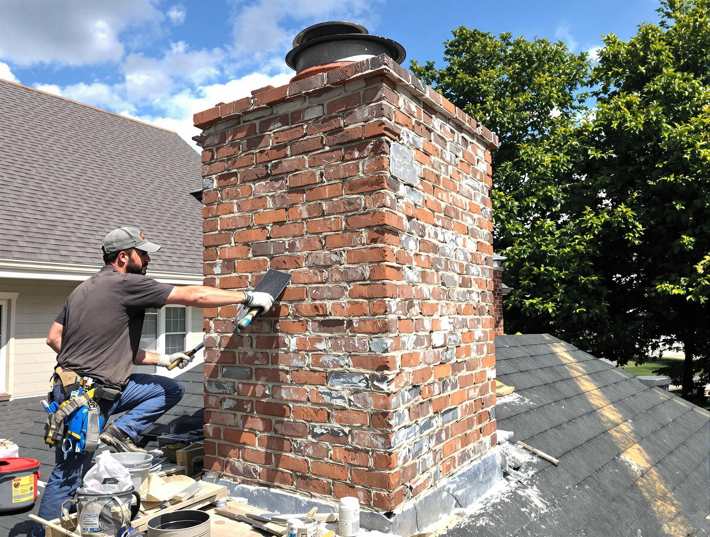 Completed chimney rebuild by Lawrence Chimney Sweep in Lawrence, MA